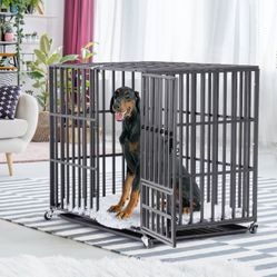 42” Heavy Duty Dog Cage Pet Dog Crate w/ 3 Doors Kennel