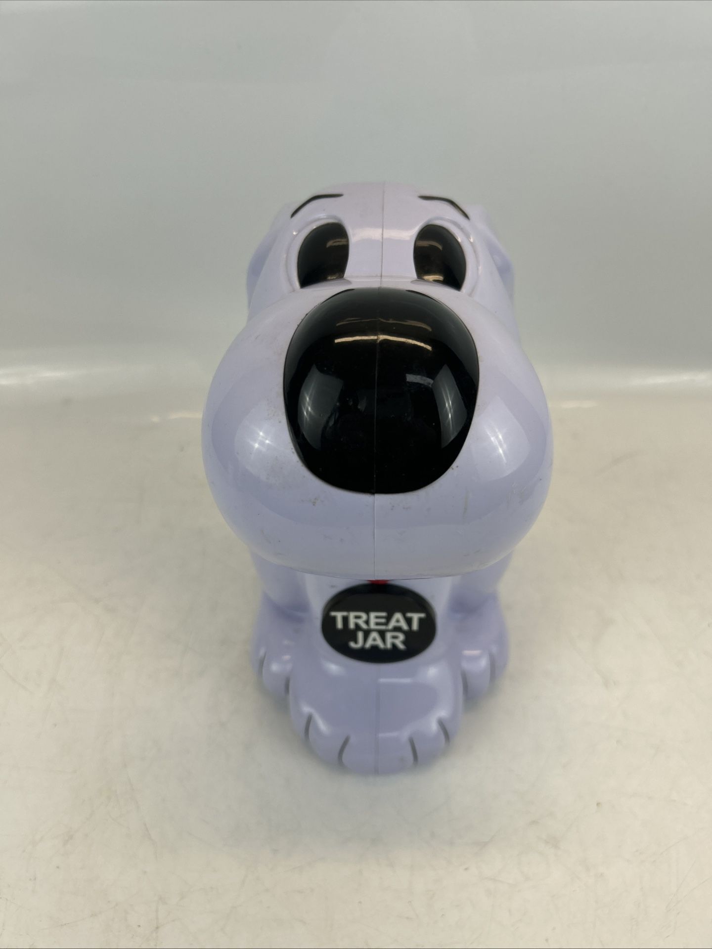 BARKING Dog Treat Cookie Jar - Vintage Smiling Hound White Black Spots👍 Works!