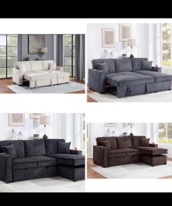 $380 . 2-P Convertible Sectional  Sleeper Sofa W/ Cupholder Sofa Storage & USB Ports  89”x 59”X36”H