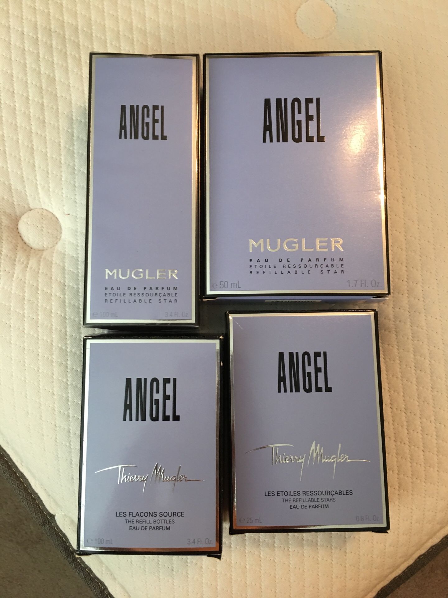 Price reduced Angel fragrances different sizes.