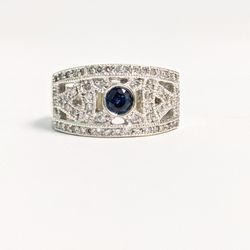 14k Diamond And Sapphire Ring