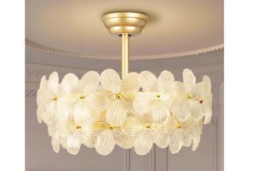 22 in. Indoor Gold Glass Flower Ceiling Fan with Light, Caged Fandelier with Remote Control