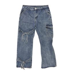 Equity Estate String Theory Cargo Jeans Vintage Wash Denim Utility Size XL