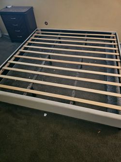 King size platform bed frame with wood slats