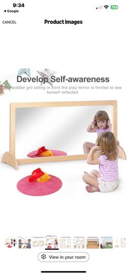 Montessori Full-Size Baby Coordination Mirror w/ Pull Up Bar for Nursery
