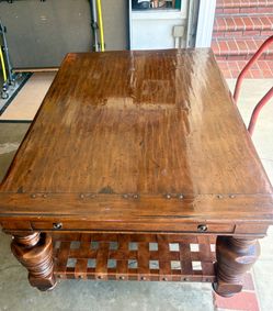 Rustic Wood Coffee Table with Lattice Base