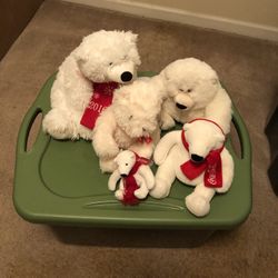3 White Polar Bears & 3 White Teddy Bears. $2. Ea. 
