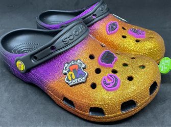 Disney Hocus Pocus Crocs Classic Womens Size 7 Clogs Sparkly w/Jibbitz Halloween