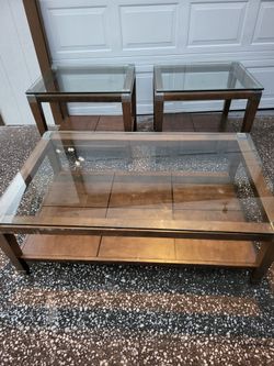 3 piece coffee table set with glass tops