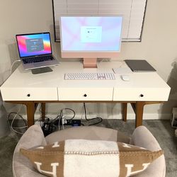 West Elm Modern Desk – Pecan/White –Excellent Condition – Retail $899