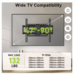 MOUNT Full Motion TV Wall Mount for 47-90 inch TVs Swivels Tilts Extension Rotation Holds up to 132lbs Max VESA 600x400mm, Fit 16" Wood Stud