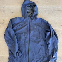 REI Co-Op Rain Blue Jacket Men’s Medium Goretex Hooded Lightweight Waterproof 