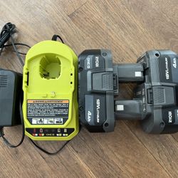 Ryobi 18V Lithium-Ion 4ah Battery 2-pack with Charger Lightly Used