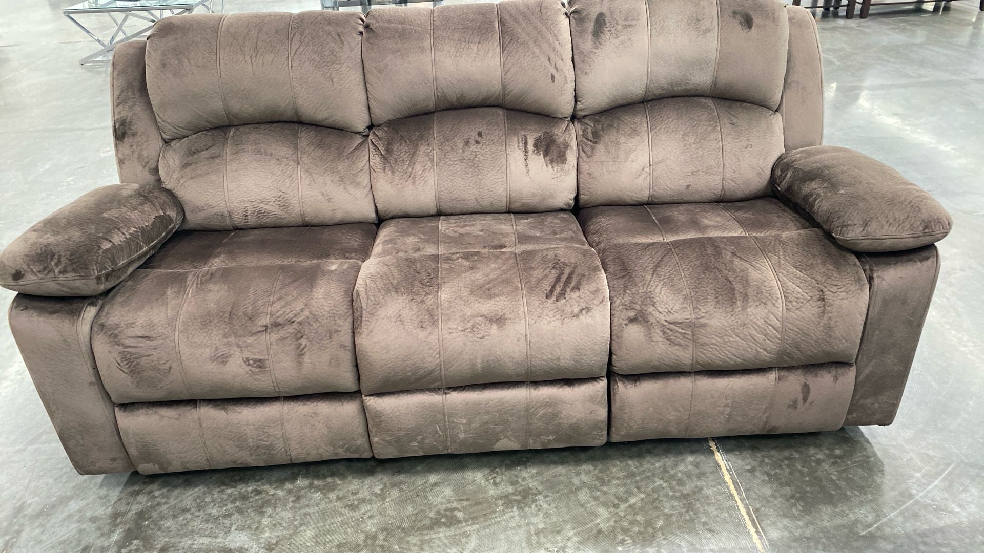 Reclining Motion Sofa & Love Seat Plush Suede Chocolate Finish