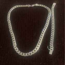 925 Cuban Links Necklace and Bracelet