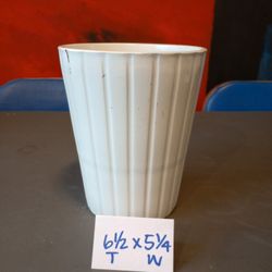 White Ceramic Plant Pot - Vertical Lines