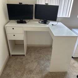 White Corner Desk / 2 Drawers