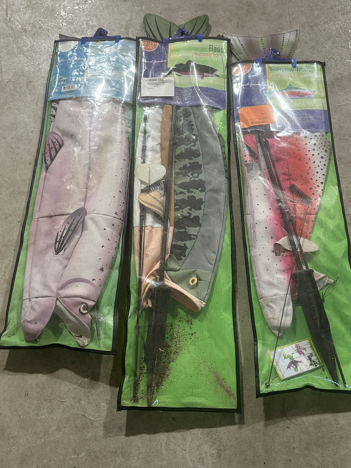 Set of 3 Wind Garden Swimming Fish Windsocks- Rainbow Trout, Bass & Salmon