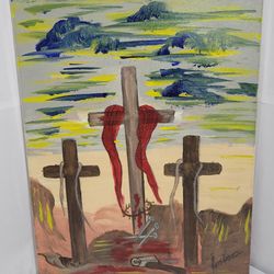 Wall Art Acrilic Painting with Three Crosses