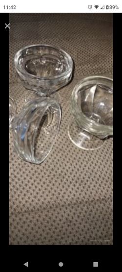 Footed Sherbet Dish Knob Pedestal Base Panel Clear Glass (Set Of 3)
