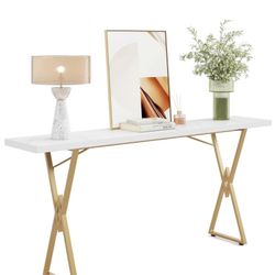 Tribesigns Console Table, 70.9 Inch Sofa Table Hallway Table, White and Gold