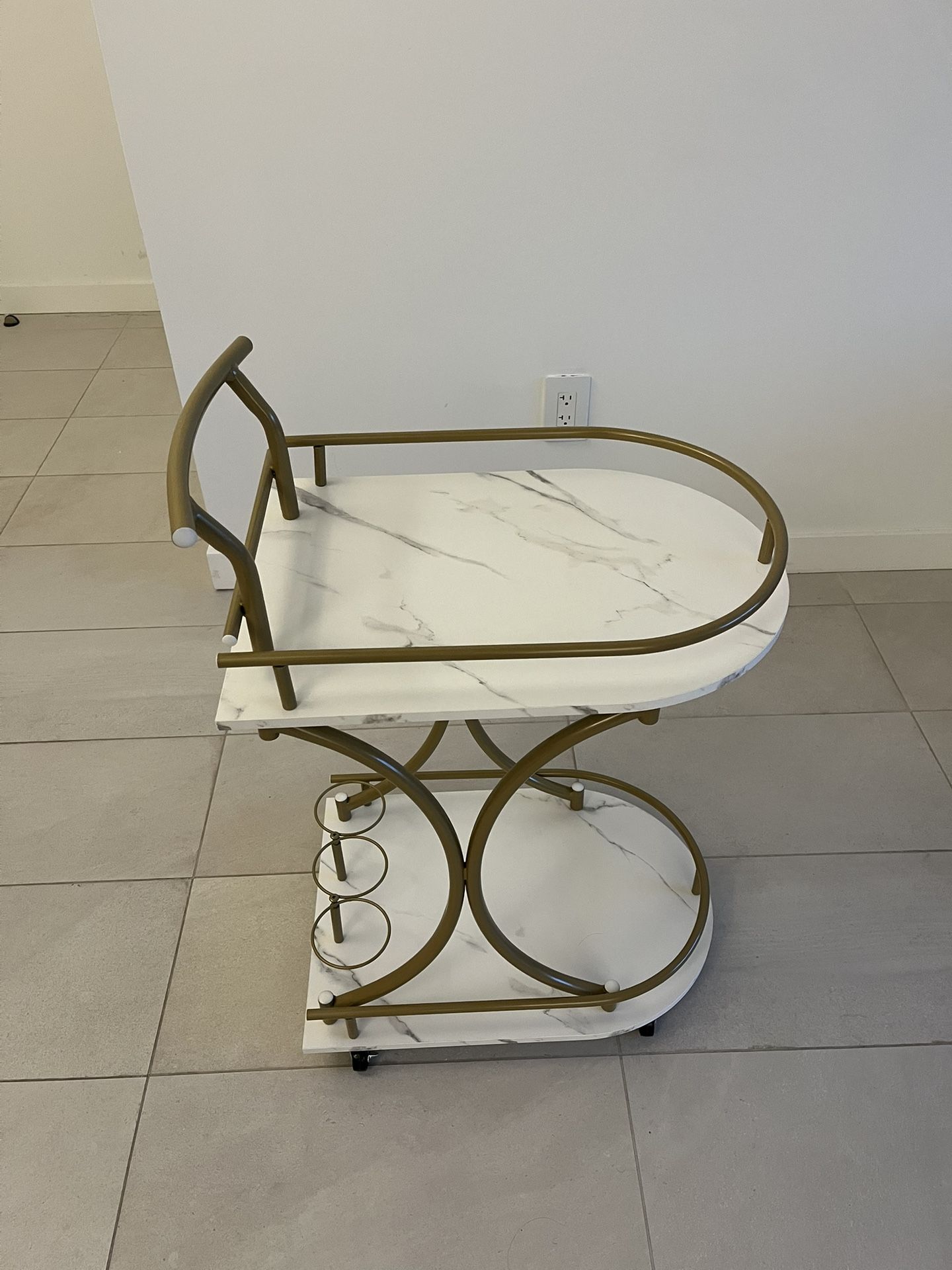 Bar Cart with Wheels Handle Rolling Home Bar Serving Carts 2 Tier Curved Anti-Collision Storage Small Trolley with Wine Rack and Glass Holder for Kitc