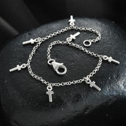 Platinum Over Sterling Silver Cross Charm Bracelet