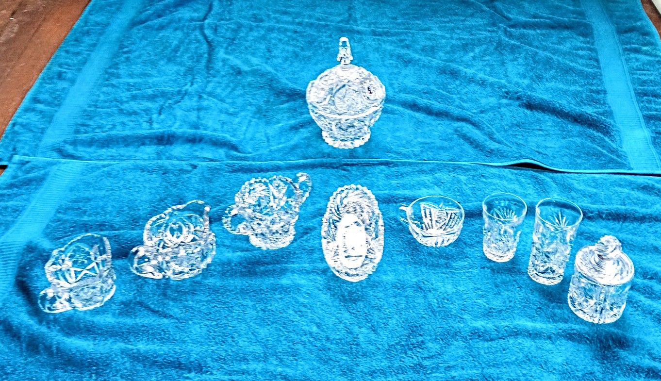 9 Stunning Antique And Vintage Crystal and AMERICAN BRILLIANT PERIOD CUT GLASS 