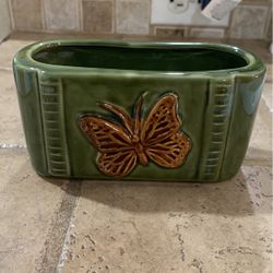 Ceramic Rectangle Planter Pot Butterfly Design 