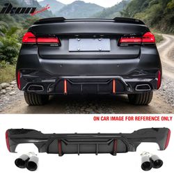 Fits 2017-2020 BMW 5 Series G30 M Sport LED Rear Diffuser CF Look Fin w/Quad Exhaust