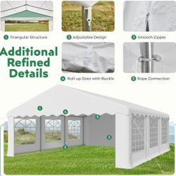 20' x 20' Canopy Party Tent & Carport - Heavy Duty Outdoor Wedding Gazebo with 4 Sand Bags, Event Shelter Canopy for Outdoor Event, Wedding, Birthday 