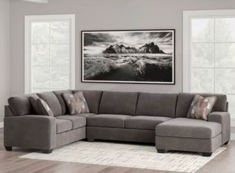 3 piece Gray Sectional Sofa Right Facing Chaise 141x93  Accent Pillows (3)  pick up / delivery available