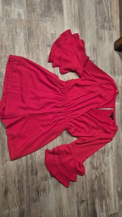 Red Ruched jumper with Ruffle Cuffs