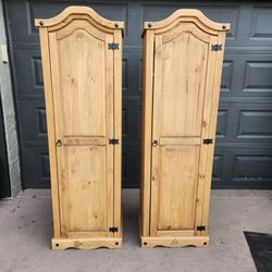 Two Pine Wardrobe Cabinet modified to have shelves
69.5"T X 22"W X18"Deep
Each $215