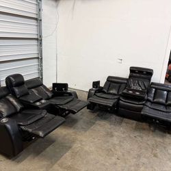 Genuine Leather Power Recliner Sofa And Loveseat By Abbyson.