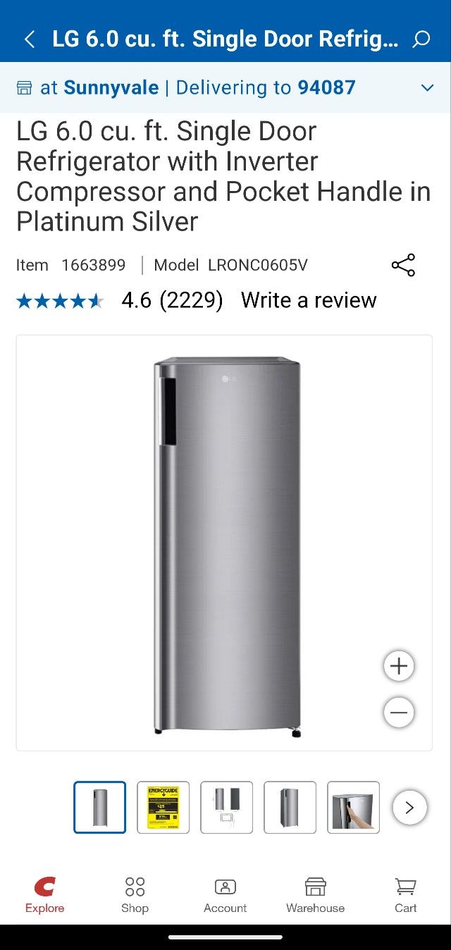 (New In Box)LG 6.0 cu. ft. Single Door Refrigerator with Inverter Compressor