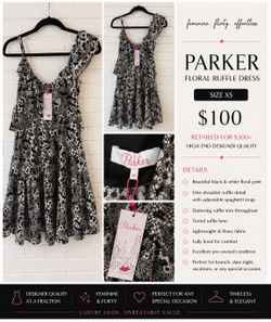 NWT Parker Black & White Floral Ruffle Dress – XS
