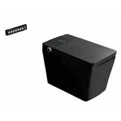 Smart Bidet Toilet Square 1.28 GPF in Matte Black with Heated Seat, Auto Open/Close Lid, and Remote Control