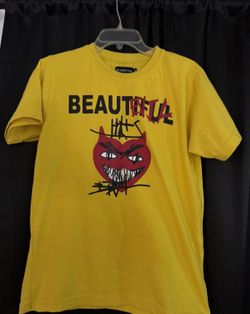 Evil Hearts Club Shirt Mens medium yellow Evil Heart Graphic Gothic Horror Tee