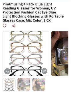 PinAmusing 4-Pack Cat Eye Blue Light Reading Glasses 2.0x