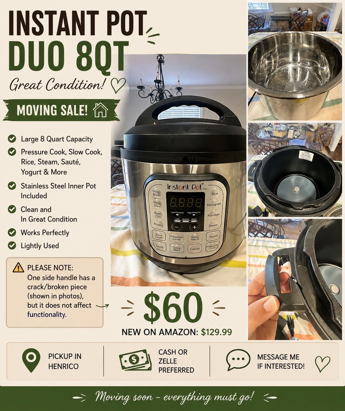 Instant Pot Duo 8QT – Great Condition