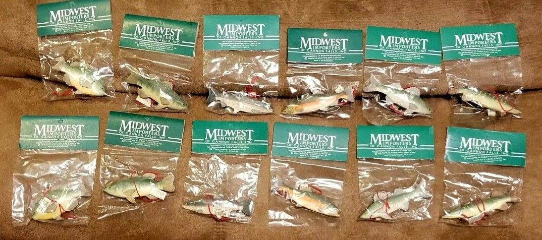 6 Different midwest importers Pike fish Ornament Trout Fish Christmas Ornament Waleye ornament Bream fish Ornament Salman Ornaments Large Mouth Bass
