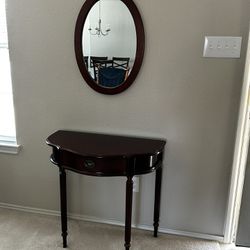 Mirror and Small Table With Drawer