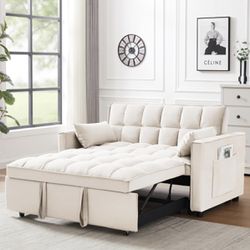 Brand New JDISHINY -Modern Velvet Loveseat Futon w pullout bed (Color creamy, white