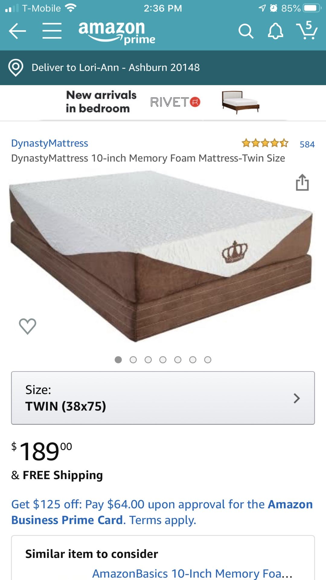 Pair of DynastyMattress 10-inch Memory Foam Mattress-Twin Size (2)