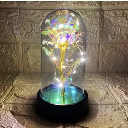 Rose Flower Gifts Ideas, Mothers Day Flowers Gifts for Mom Wife from Daughter Son Husband, Light Up Flower in Glass Dome, Crystal Flower Glass Rosas E