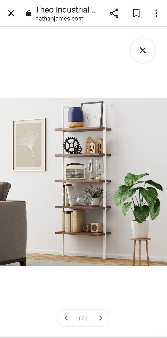 Oak/White 5-Shelf Tall Ladder Bookcase Wall Mount Bookshelf Matte White Metal Frame

☆ BY NATHAN JAMES