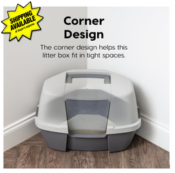 Enclosed Corner Litter Box with Scoop, Hooded Litter Tray Dark Gray