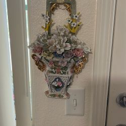 Vintage Oriental Porcelain Flower Wall Decor