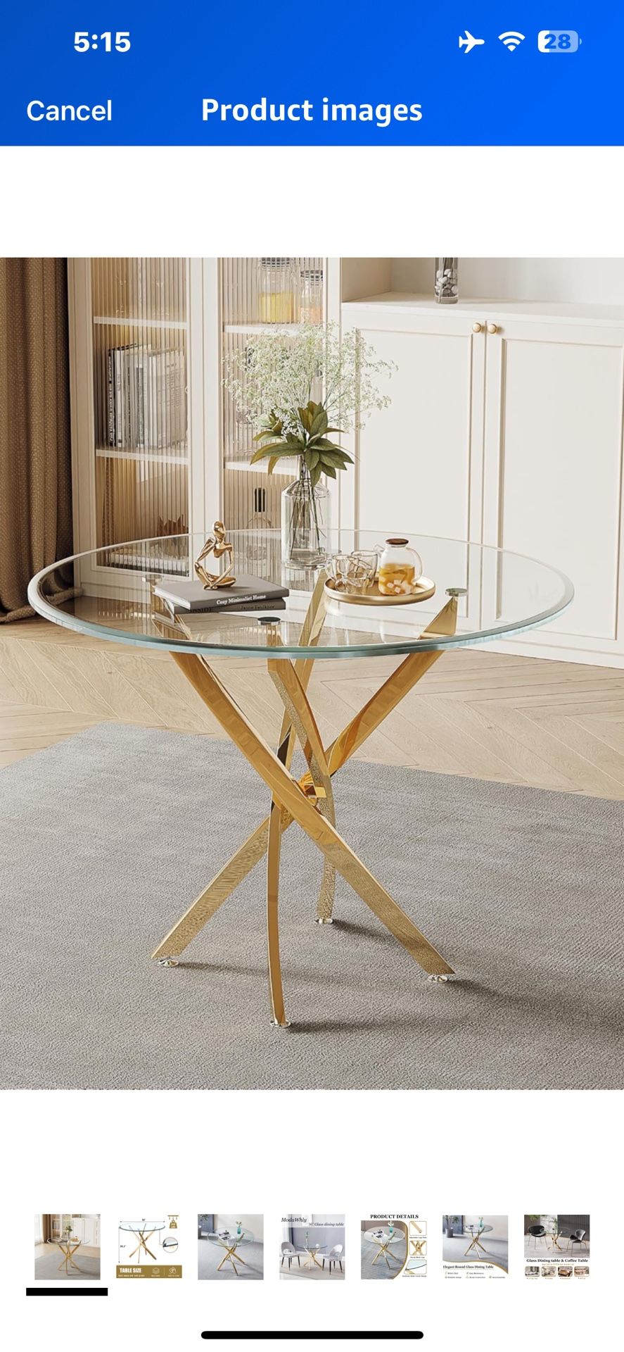 36" Round Glass Dining Table, Gold Modern Kitchen Table for 4 with Tempered Glass Top & Stainless Steel Legs, Small Glass Coffee Table for Small Space